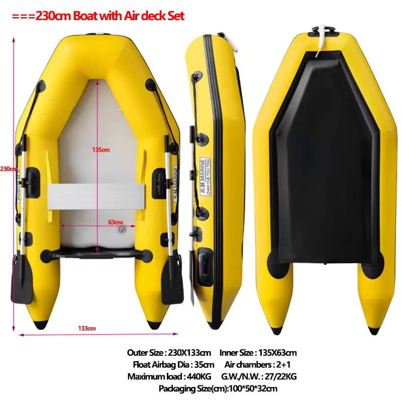 New 0.9mm Thickening Assault Boat with 3 Air Chamber Set 1-6 People Fishing Boat 360° Paddle Seat & Impact Resistant Wear Strips