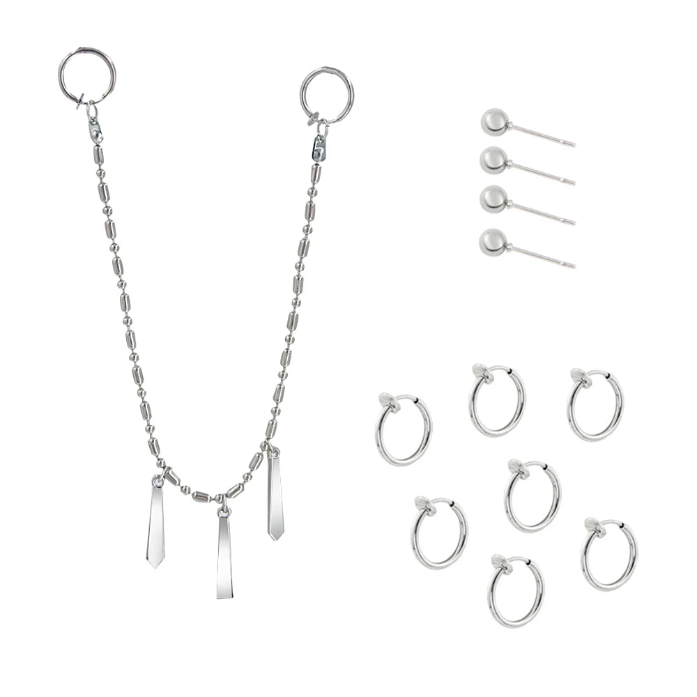 Anime Horimiya Miyamura Izumi Earrings Lip Piercing Chain Set Stainless Steel Punk Jewelry Cosplay Costume Props For Men Women