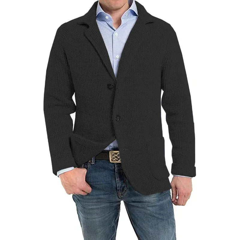 2023 British Style Mens Clothing Knit Cardigan Autumn Winter Fashion Single Breasted Black Stand Collar Knit Sweater Coats Men