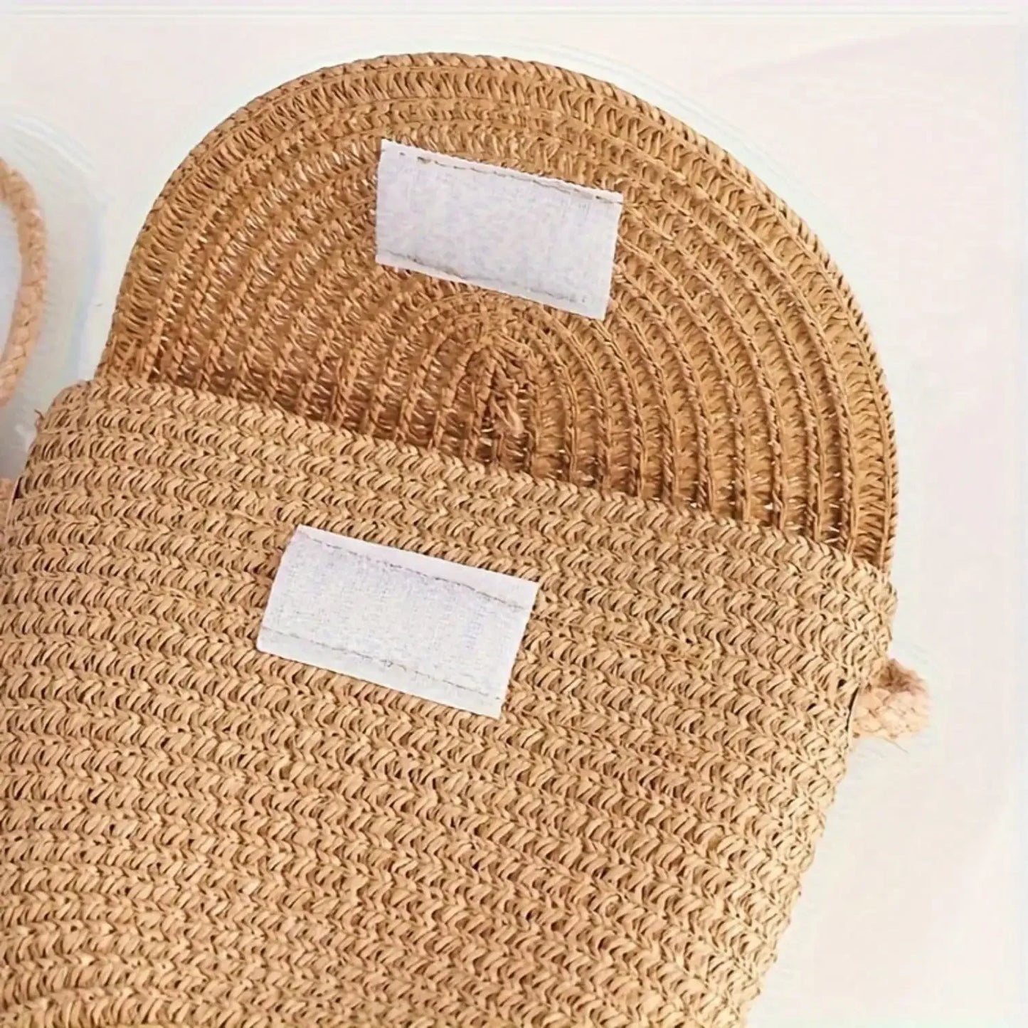 2Pcs/Set Womens Beach Hat Girl Khaki Wave Beach Sun Hat And Woven Shoulder Bag Combo Perfect For Beach Vacation