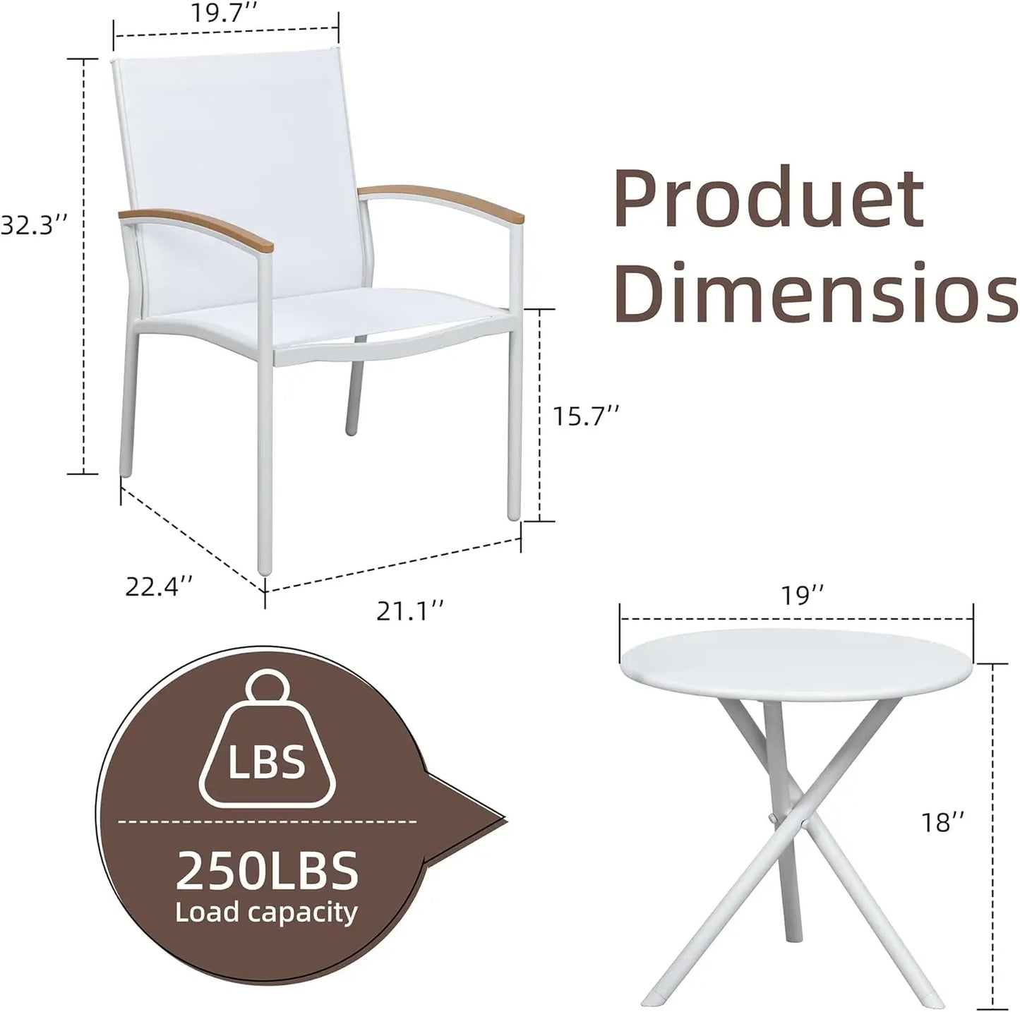 3 Pieces Patio Bistro Sets, Outdoor Textilene Fabric Conversation Bistro Set, Textilene Fabric Front Porch Chairs Small Patio F
