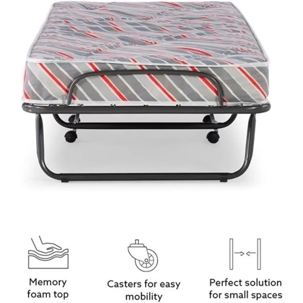 Folding Bed Frame with Memory Foam Mattress,Crafted from a Metal frame with Firefoam Mattress,Folding Bed Frame