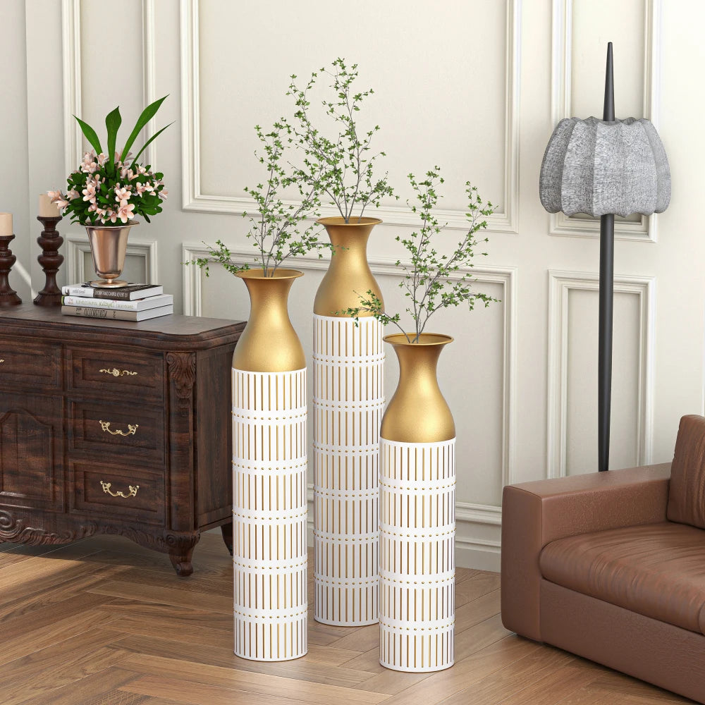 Floor Metal Vases Decorated White Metal vases Set of 3 gorgeous home decor large glazed metal vases
