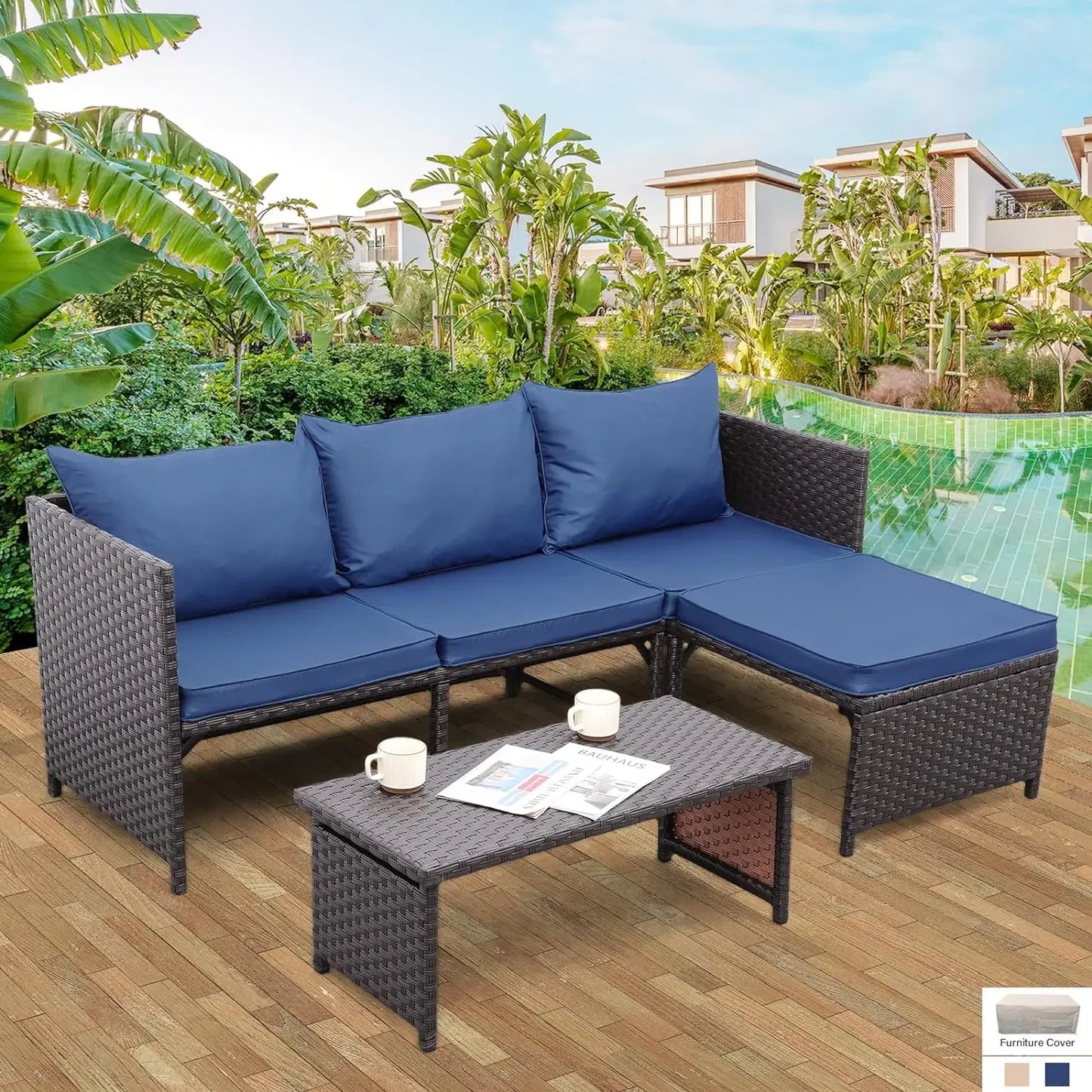 Outdoor Furniture Set Patio Conversation Sets Outdoor Sectional Sofa Patio Loveseat Coffee Table with Non-Slip Cushions