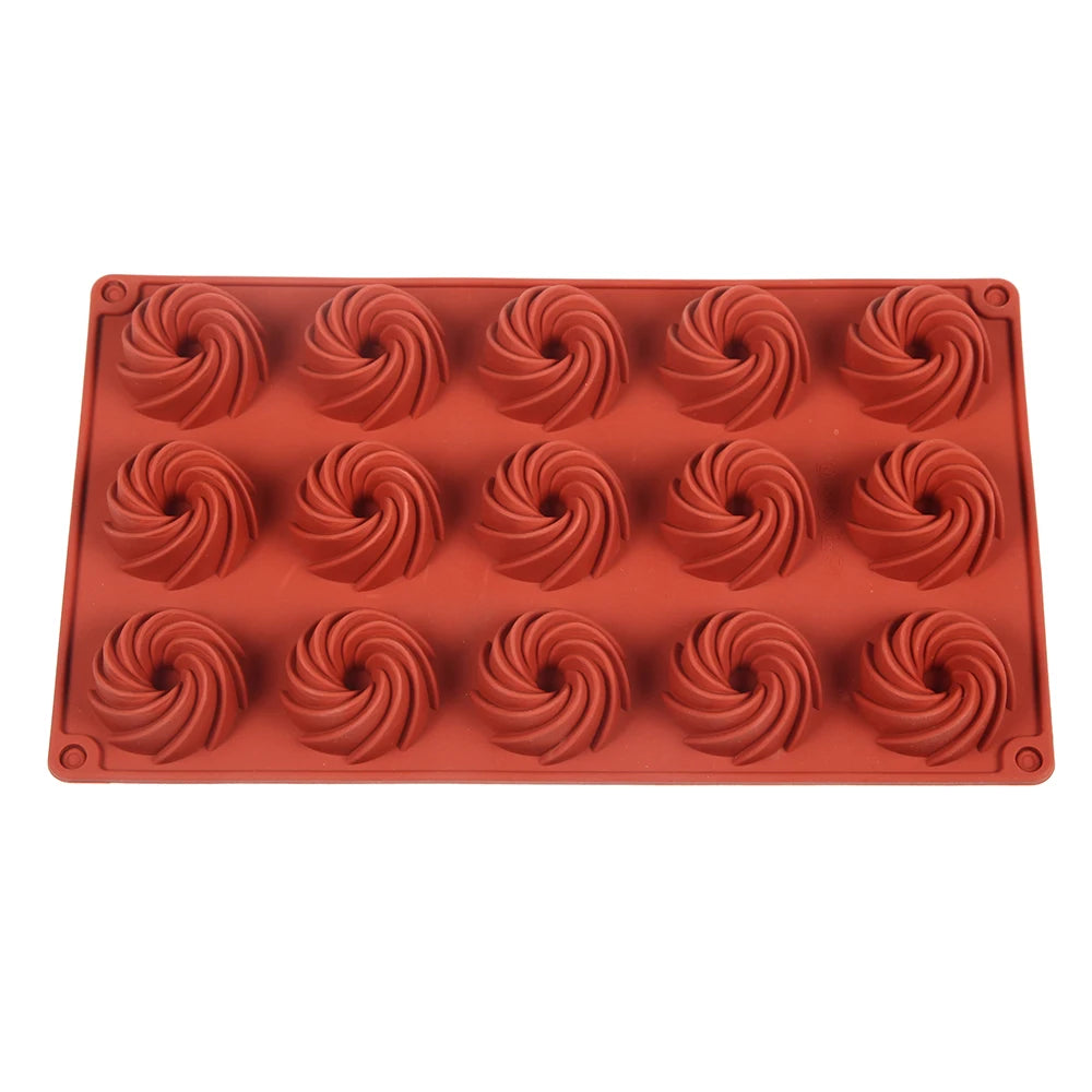 15 Holes Spiral Shape Silicone Cake Mold Mousse Dessert Baking Chocolate Donuts Bakeware Pastry Mould