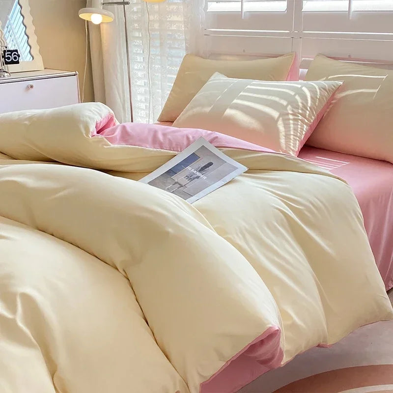 Solid Color Duvet Cover Set 100% Washed Cotton Bedding Set Super Soft Comfortable Lightweight Comforter Cover with 2 Pillowcases
