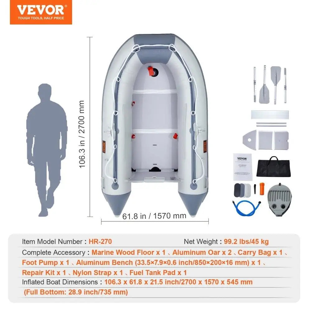4-Person Inflatable Dinghy Boat with Wood Floor, Adjustable Bench, 1000lbs Capacity, Oars & Pump - Ideal Fishing Raft
