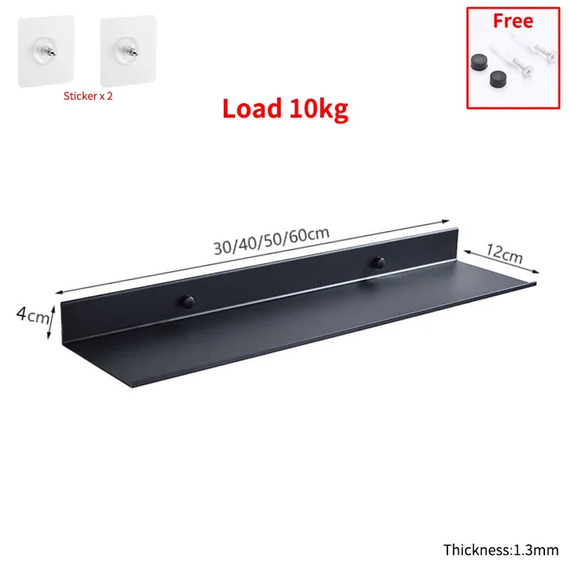Punch Free Floating Shelves for Wall Self-adhesive Rack 20-50cm Kitchen Decor Bathroom Accessorie Modern Matt Black Mini shelf