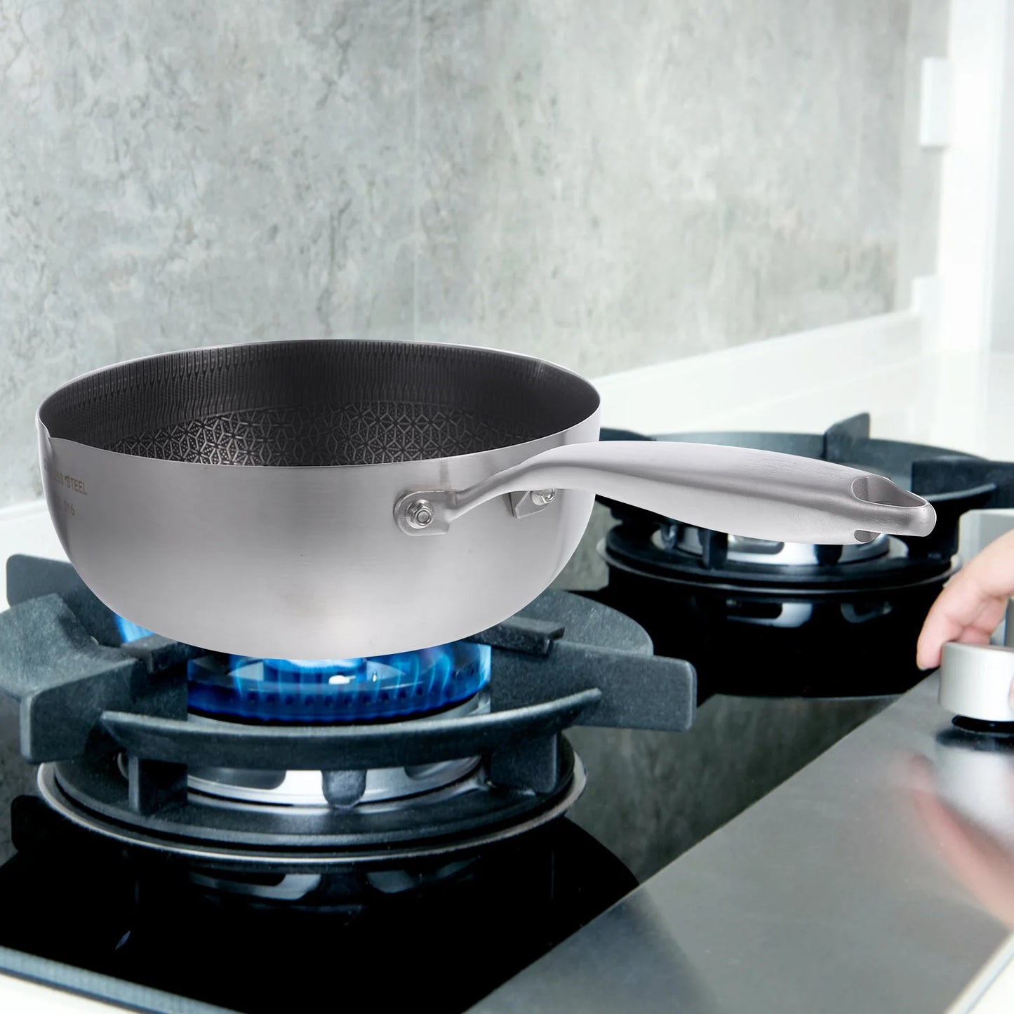 Stainless Steel Honeycomb Frying Pan Saucepan No Cover Metal 304 Nonstick Honeycomb Household Noodle Pot