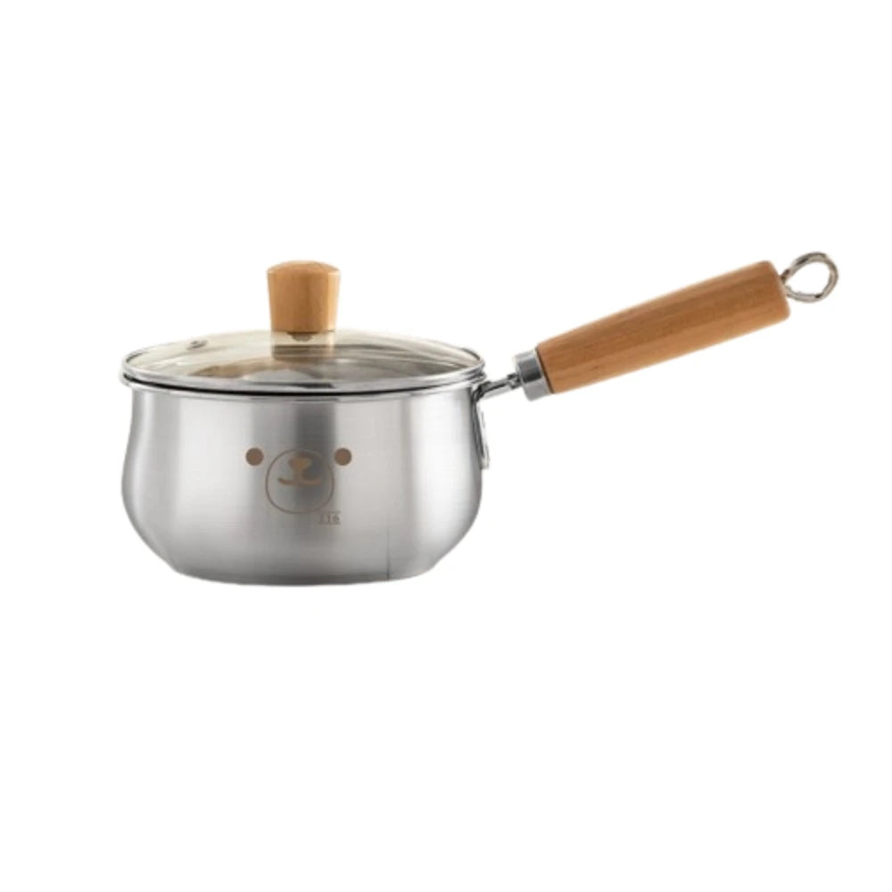 Practical 316 Stainless Steel Saucepan Soup Pot Cartoon Cookware Milk Pan with Lid Wooden Handle Stock Pot Kitchen Utensils