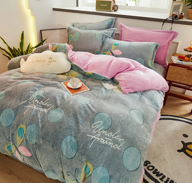 Thick Fleece Warm Flannel Coral Winter Duvet Cover Double Sided Velvet Bedding Set Single Double Queen King Size Quilt cover