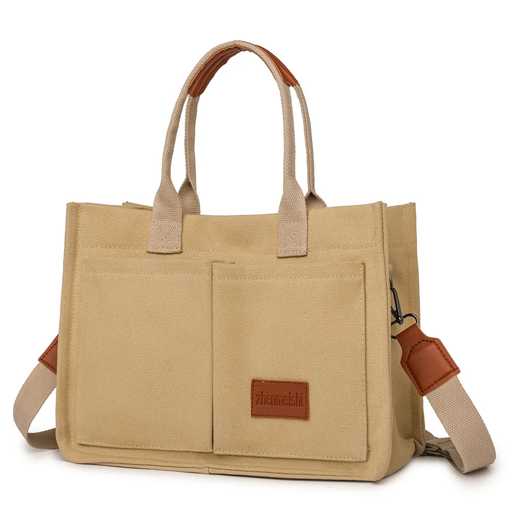 New Large Capacity Canvas Tote Bags for Women Work Commuting Carrying Bag College Style Student Outfit Book Shoulder Shopper Bag