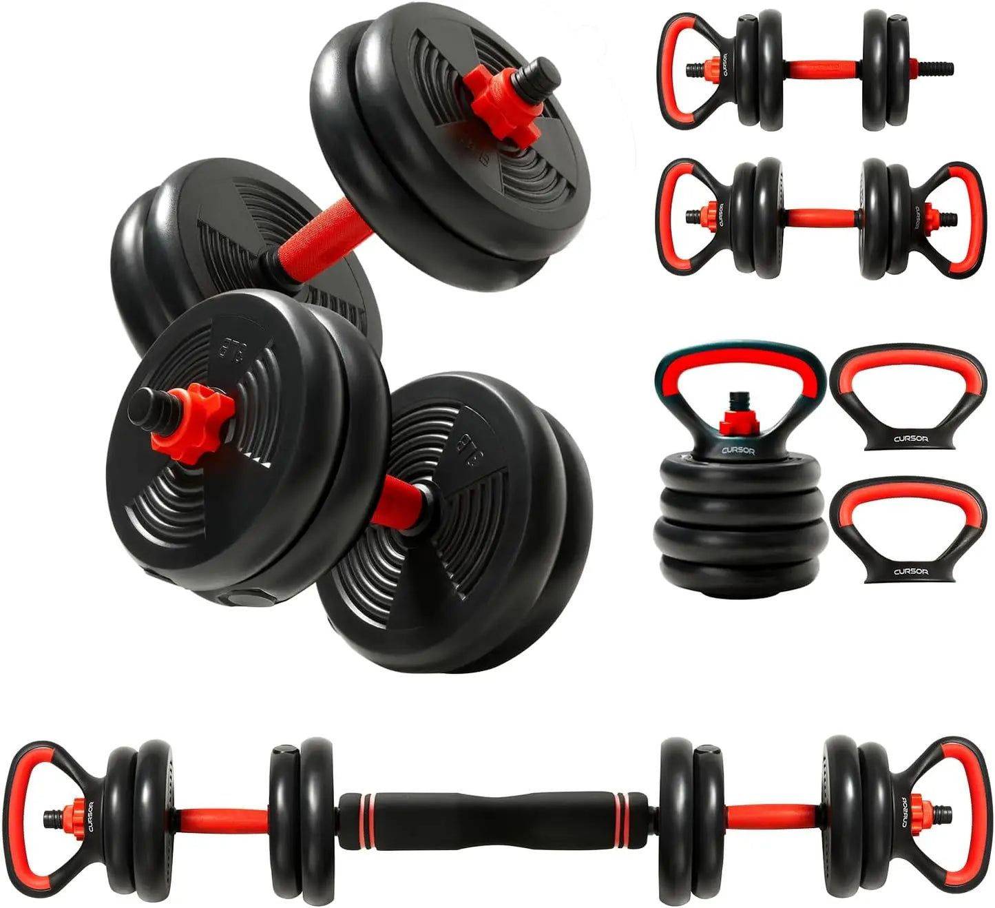 AQCURSOR FITNESS 4-IN-1 Adjustable Dumbbells Set,Work As Dumbbell/Barbell/Kettlebell/Push up Stand,Home Gym Weights Strength Tra