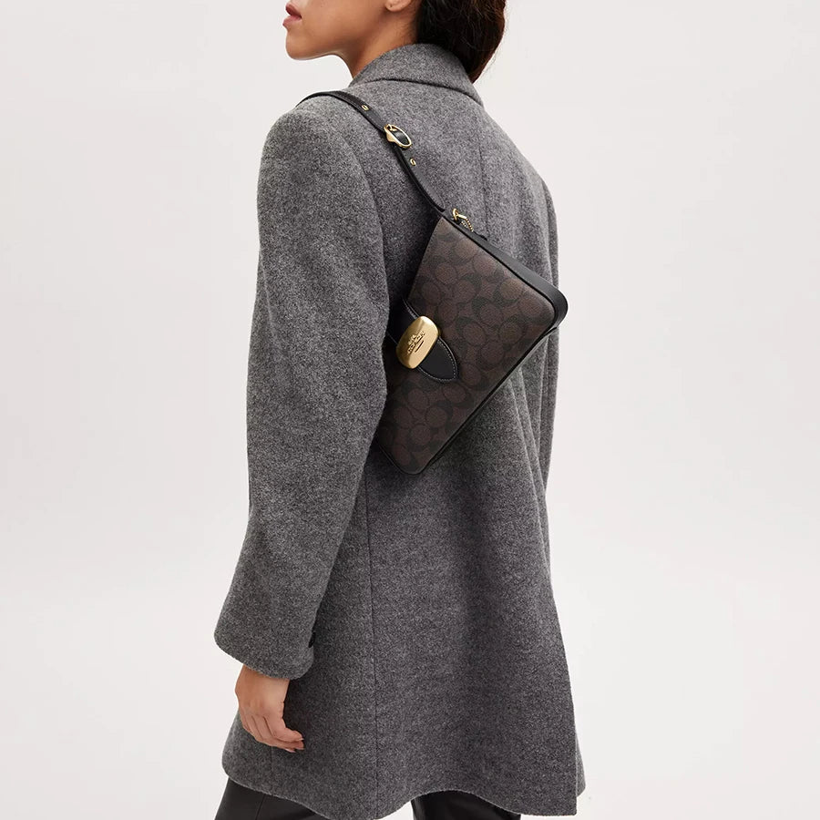 Eliza Shoulder Bag Underarm Bag Leather Clutch Purse with Zipper Closure for Women Lightweight Purse In Signature Canvas