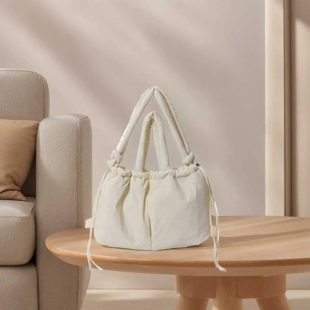 Puffer Tote Bag for Women Adjustable Strap Shoulder Bag Nylon Solid Crossbody Bag Large Puffy Purse for Shopping Travel