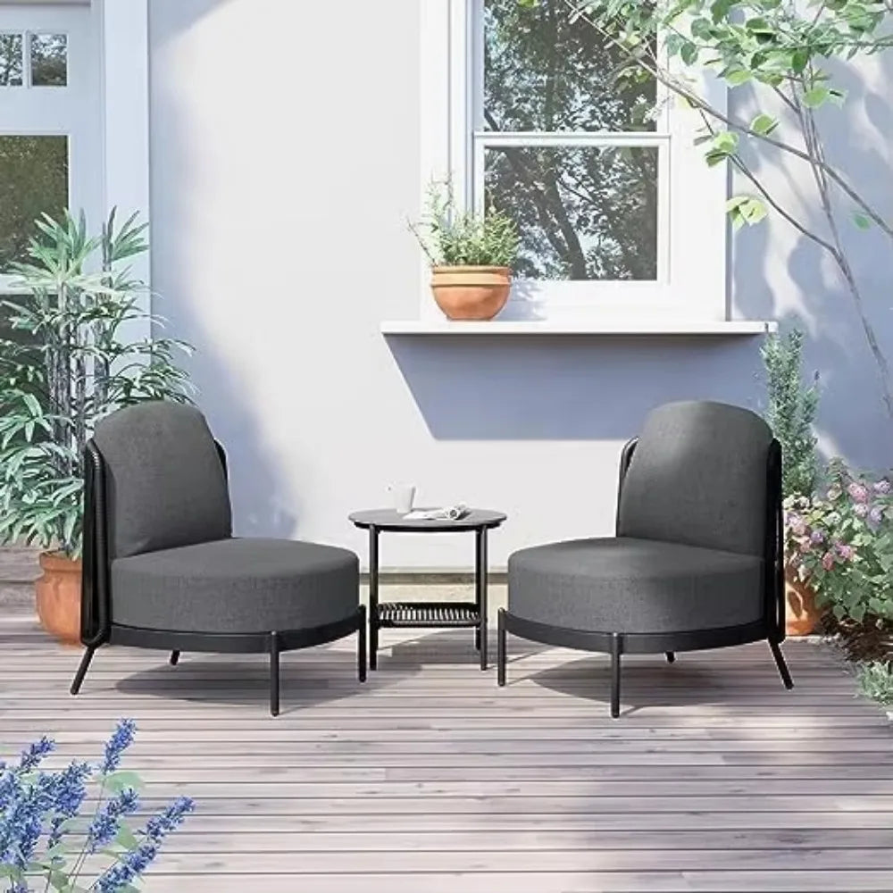 Outdoor 3-Piece Conversation Seating Set - Low Slung Comfort, Lightweight Aluminum Frame, Water-Resistant 6.25" Thick Cushions