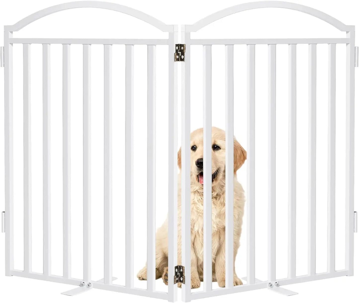 Metal Freestanding Dog Gate with Door, 32'' Height 2 Panels Dog Gate for House, Extra Wide Foldable Indoor Dog Fence Pupp