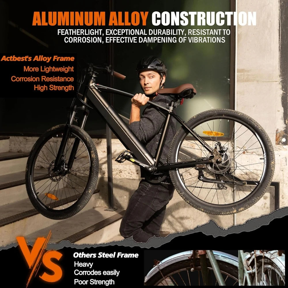 Electric Bike -468Wh Removable Built in Battery, 350W(Peak 500W), 26X2.1 Tire Step Over Bicycle with 7 Speed, Max 50 Miles