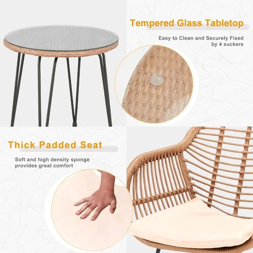 3 Piece Outdoor Wicker Furniture Patio Bistro Set Balcony Furniture Rattan Conversation Sets With Cushions Tools Beige Gazebo