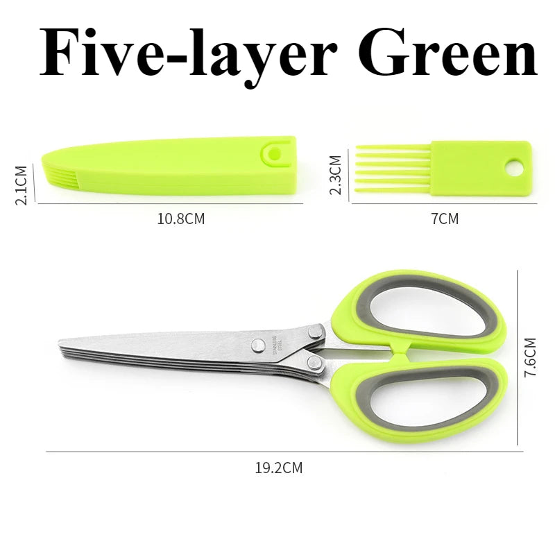Multi-Layer Stainless Steel Kitchen Scissors – Green Onion & Herb Shears with Safety Cover for Vegetables and Meat kichen tool