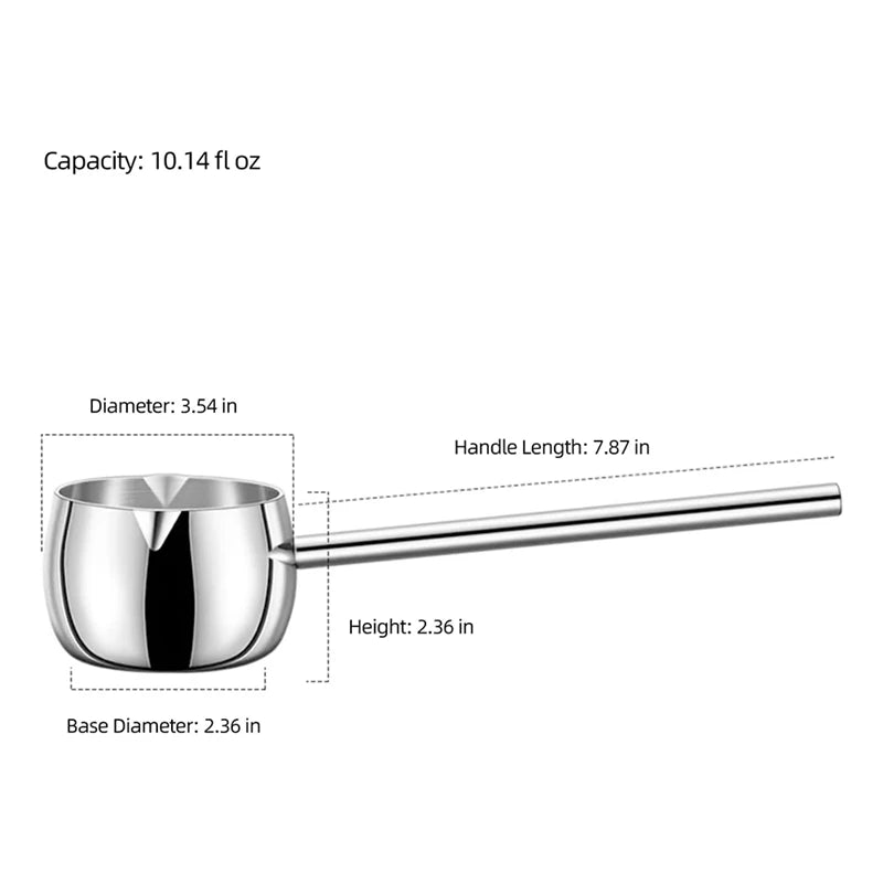 Mini Butter Warmer With Long Handle Induction Milk Warmer Pot Small Saucepan SUS316 Tri-Ply Stainless Steel (300Ml)