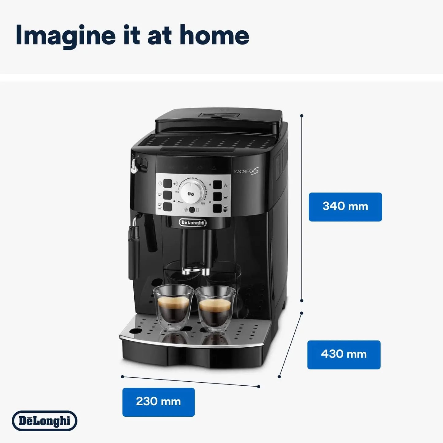 Magnifica S Automatic Espresso Machine with Milk Frother for Hot Coffee Drinks Recipes, Soft-Touch Control Panel, Black,