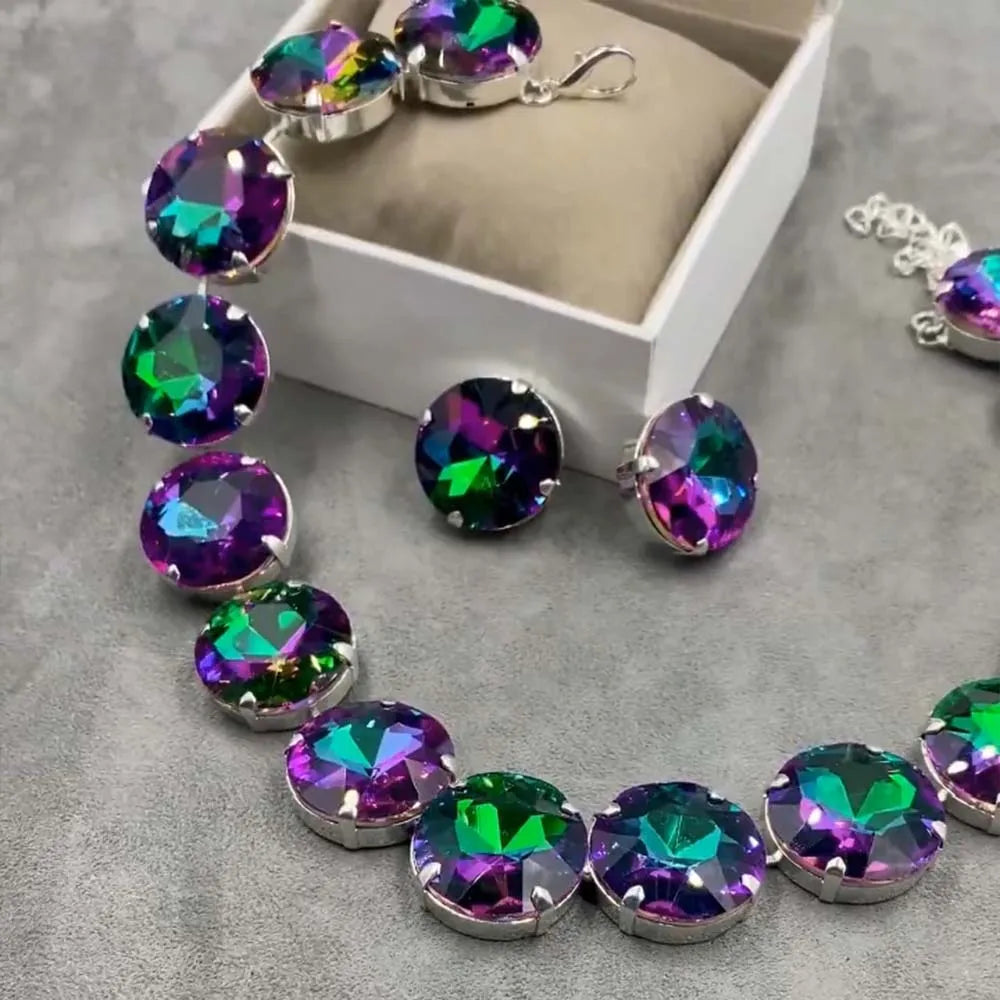 Stonefans Mystic Purple Crystal Necklace Earrring Set Bridal Wedding Jewelry Sets for Brides Bridemaid Prom Costume Accessories