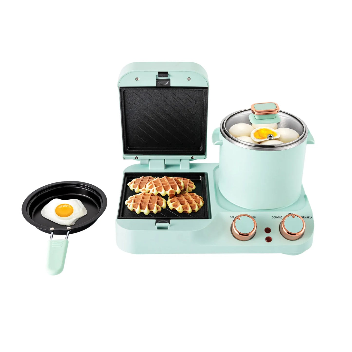 3 in 1 Breakfast Station Electric Mini Toaster Bread Breakfast Sandwich Maker Breakfast Machine with Frying Pan, Boiling Pot