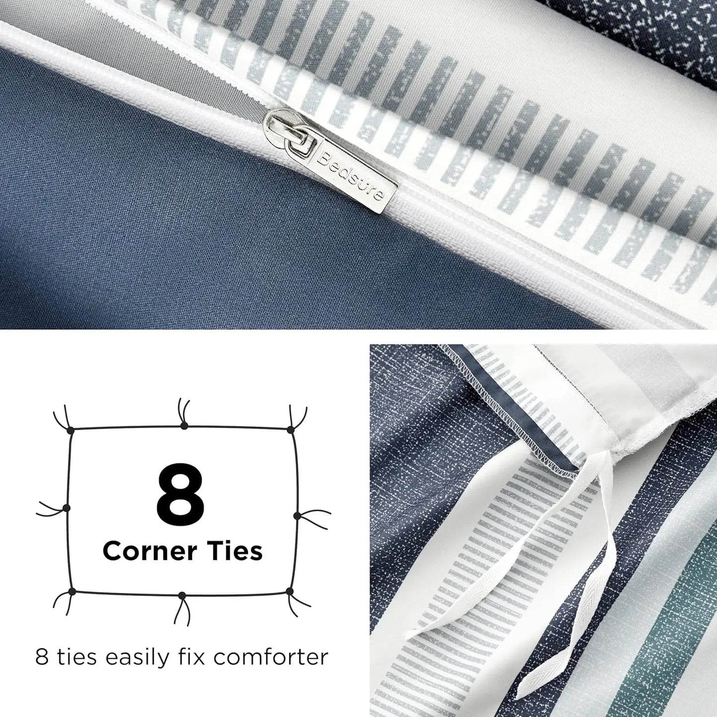 Bedsure Striped Duvet Cover King - Scandinavian Duvet Cover Set with Zipper Closure, Grey Bedding Set