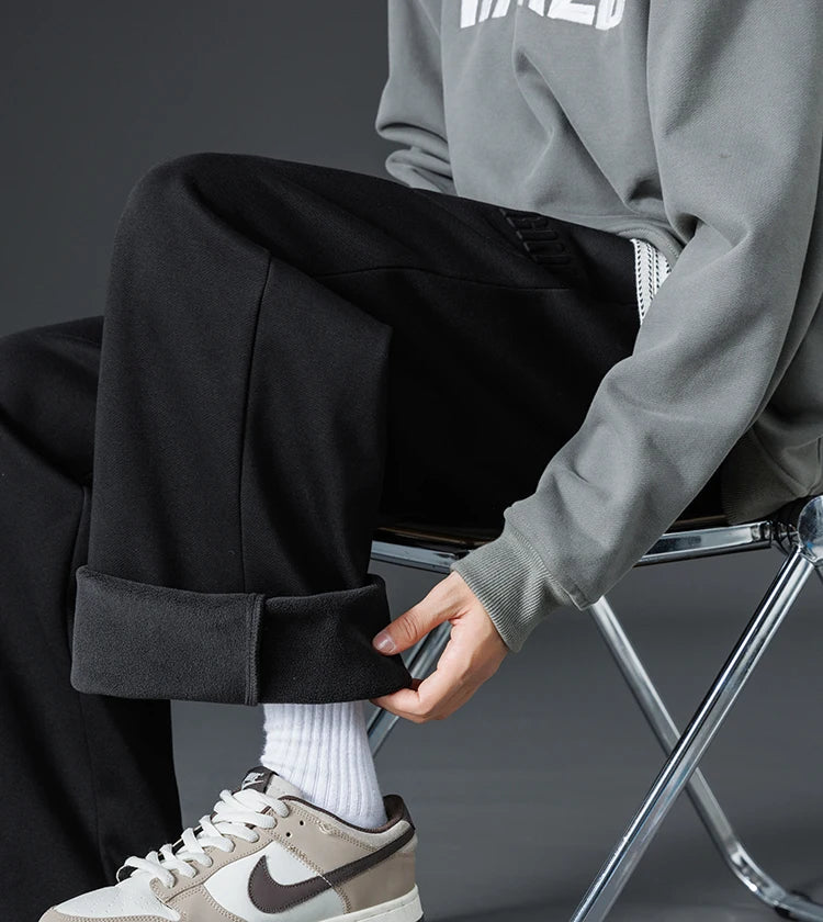 Winter Thick Warm Fleece Sweatpants Men Wide Leg Baggy Track Pants Casual Cotton Joggers Straight Thermal Trousers Big Size 8XL