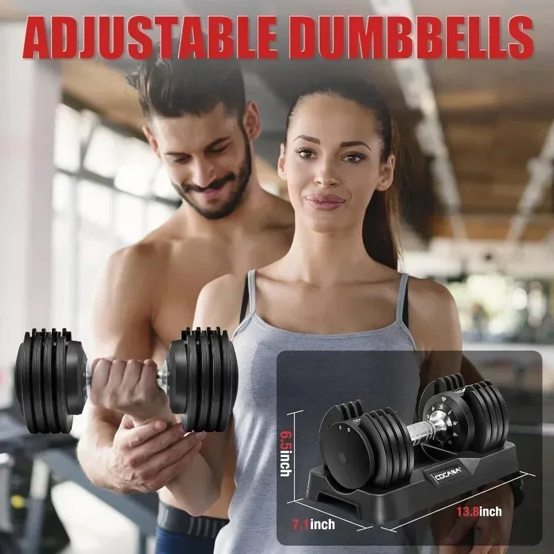 Adjustable Dumbbell Set 25lb/55lb Free Weight Set Pair Fast Adjust Dumbbell Weight for Exercises Dumbbells for Men and Women