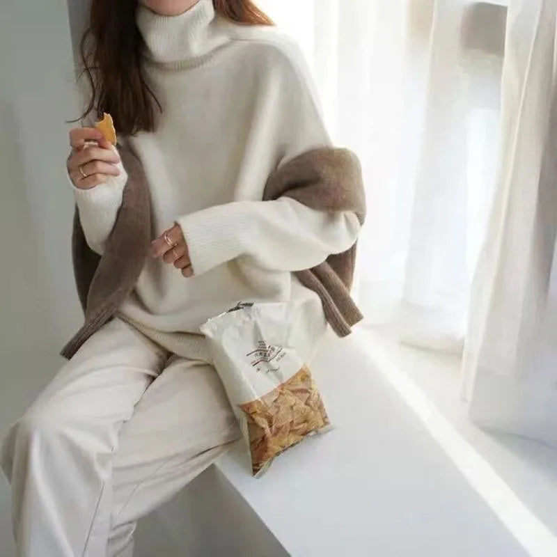Lucyever Korean Women's Sweater Solid Casual Loose Turtleneck Sweaters Female Thickened Warm Knitted Pullover Autumn Winter 2024