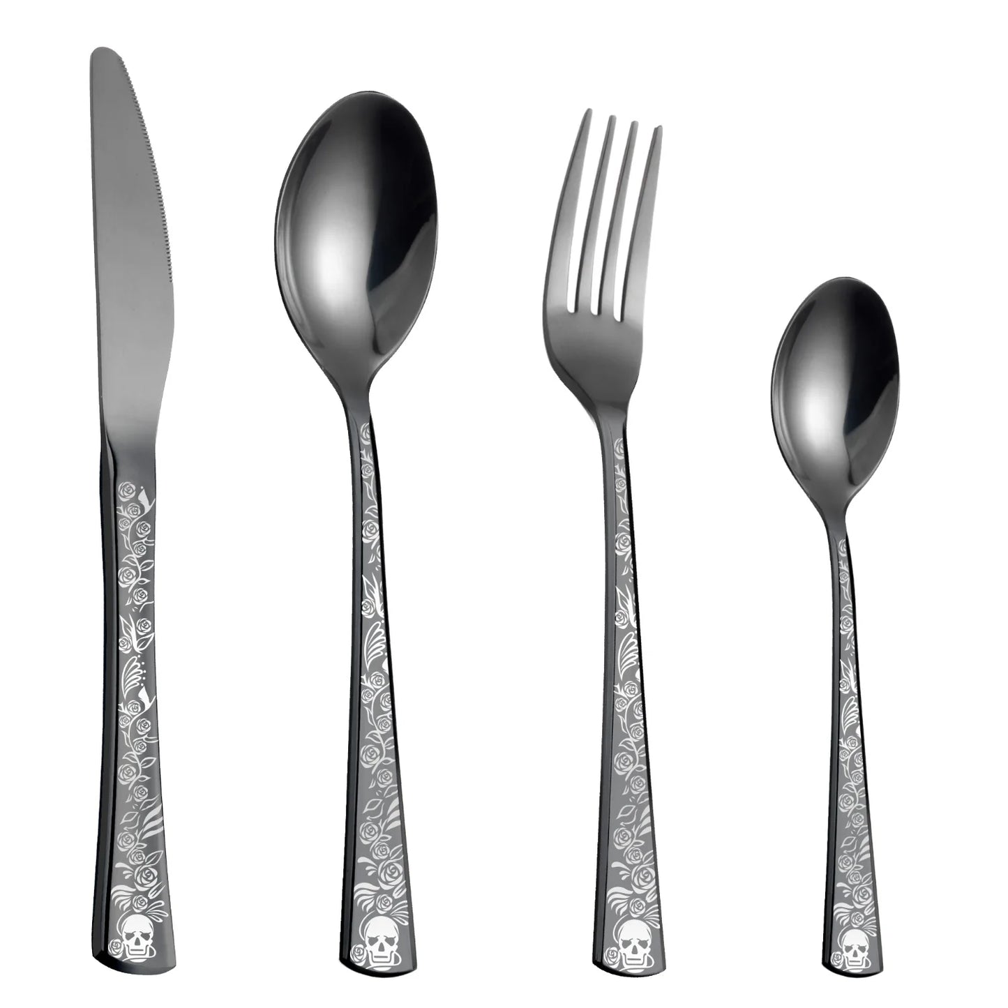 4/5/6/24/30/36 Pieces Forks Knives Spoons Dinnerware Tableware Dinner Set Skull Pattern Silver Cutlery for Banquet Restaurant