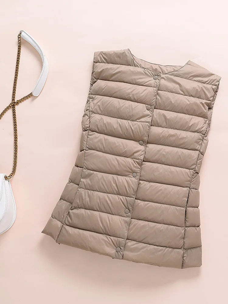 0-10℃ Ultralight Down Vest Women 2024 New Autumn Winter Female Duck Down Waistcoat Puffer Feather Padded Sleeveless Warm Jackets