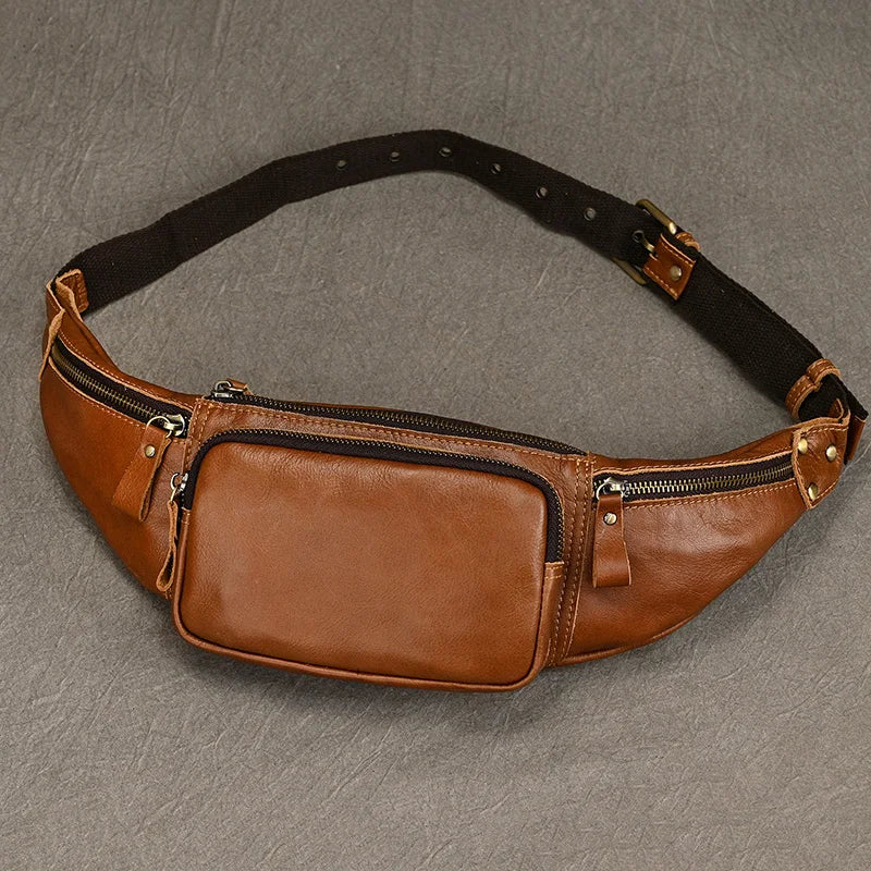 Men's Leather Chest Bags Crossbody Shoulder Bag For Man Male Leather Waist Pack Sling Bag For Outdoor Sports Belt Pouch Small