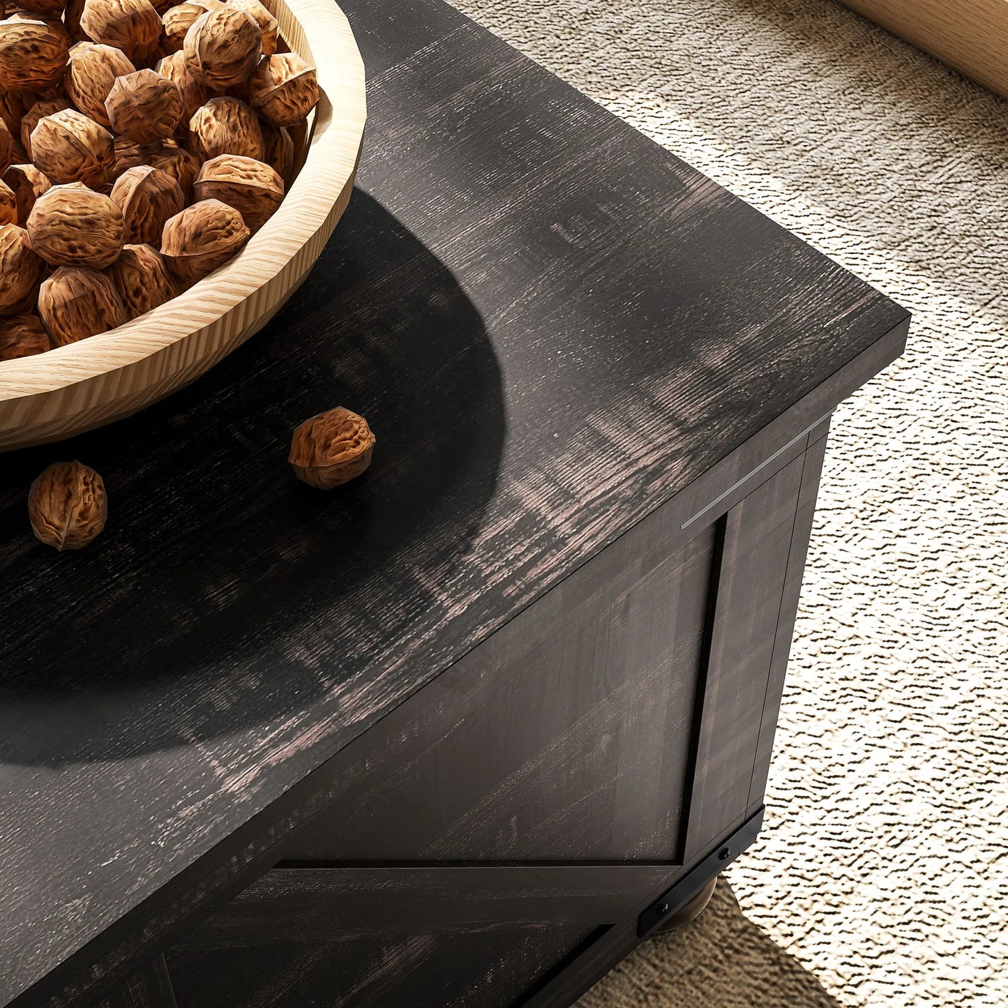 Coffee Table with Flip Top Hidden Storage, Square Center Table Distressed Brown