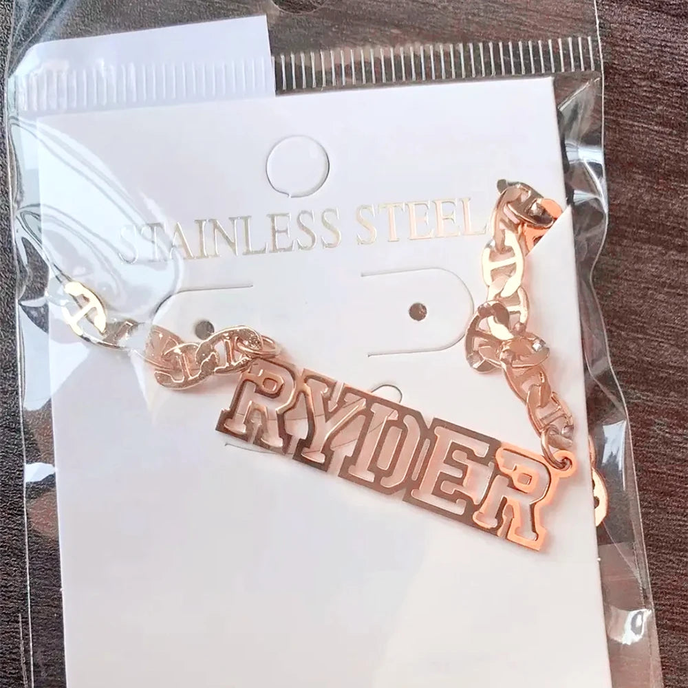 Stainless Steel Gold Choker Custom Name Necklace Personalized Flat Chain Nameplate Necklace for Women Men Jewelry Gifts