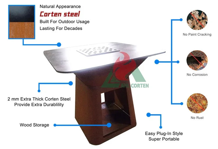 outdoor corten steel rusty bbq cooking grill bbq tools set/grills bbq