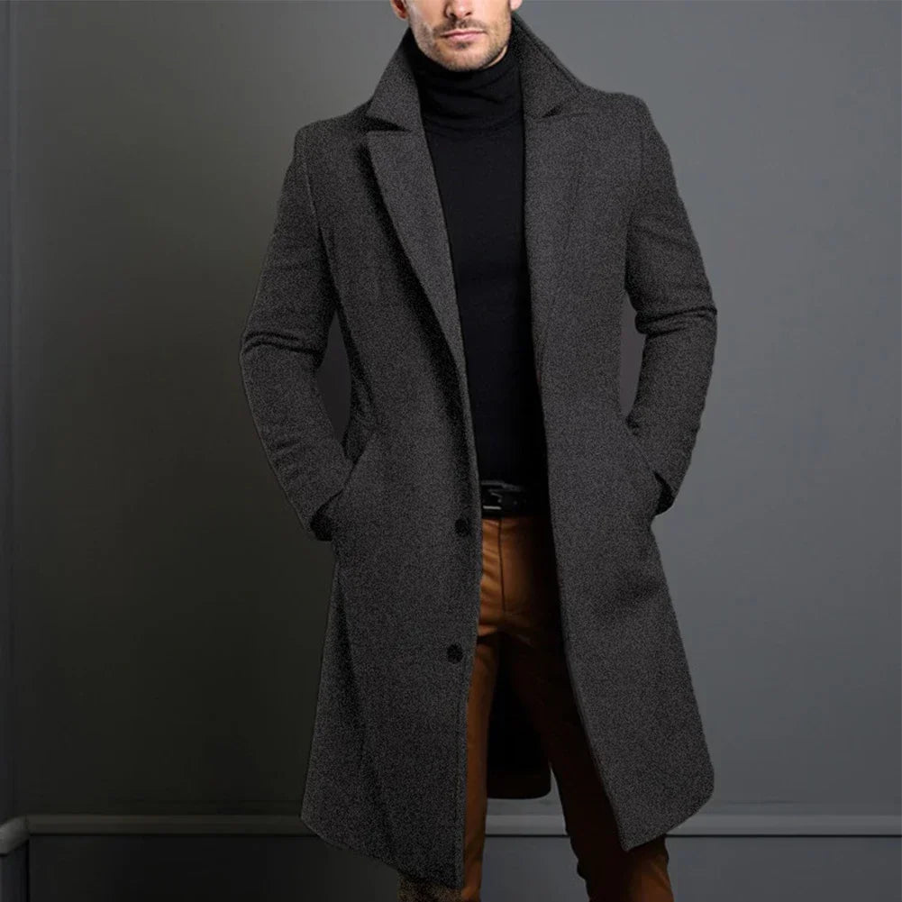 Warm And Comfortable Black Trench Coat For Mens Long Sleeve Single Breasted Overcoat Perfect For Fall And Winter