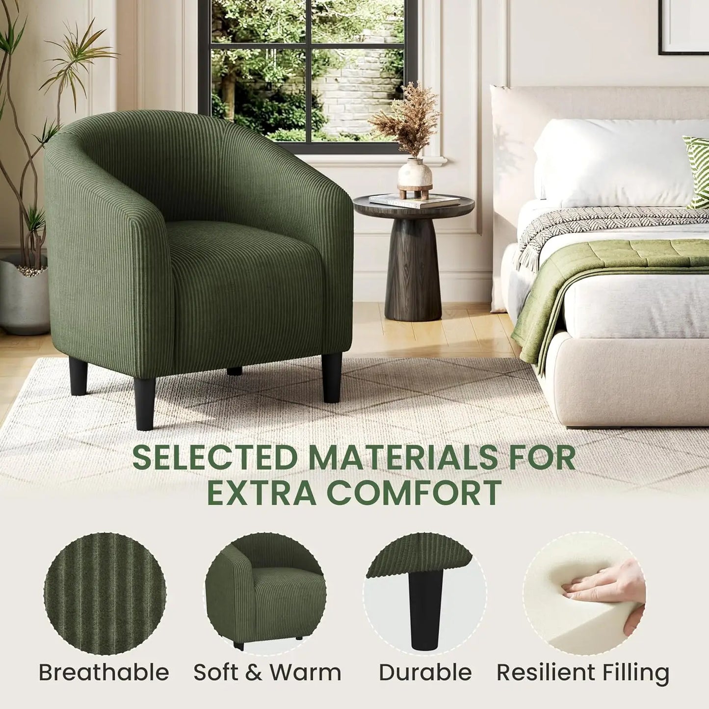 with Soft Padded Armrest, Fuzzy Club Chairs for Living Room Bedroom Waiting Room Office, Accent Chairs Set of 2, Dark Green