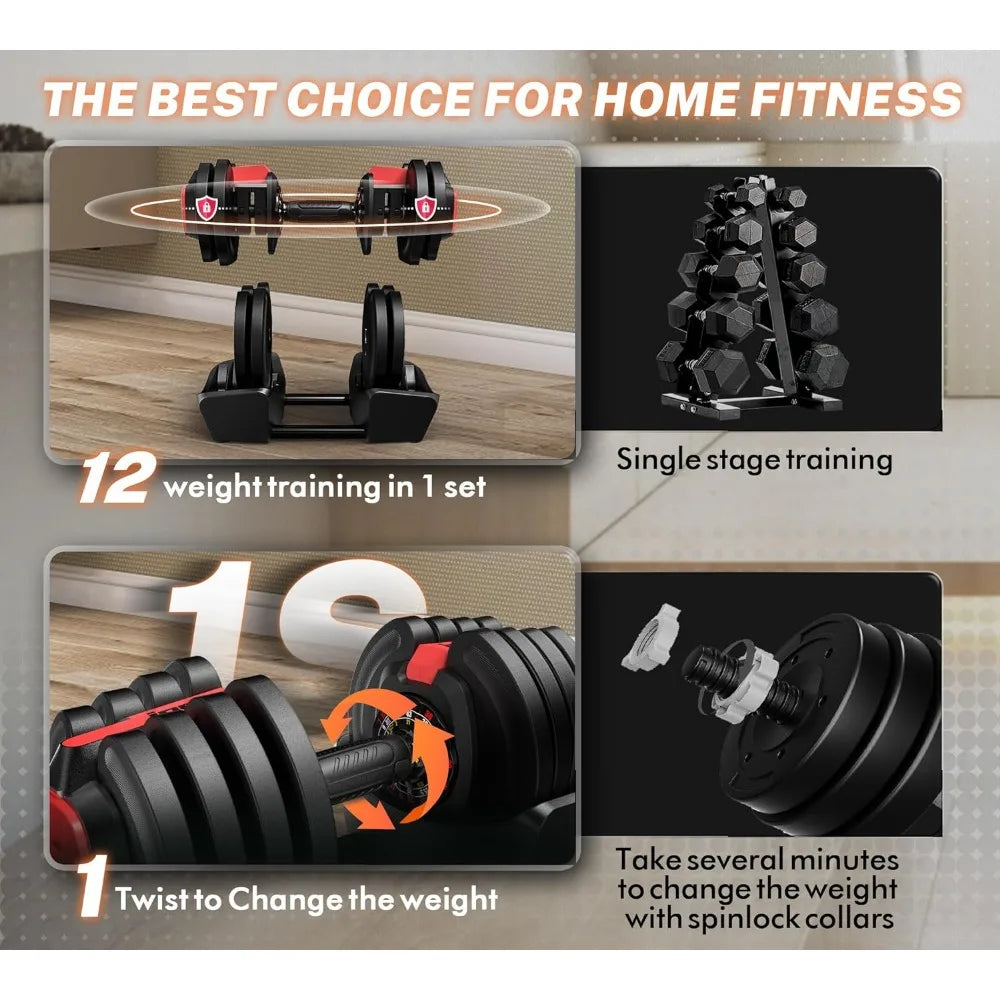 3-in-1 Adjustable Dumbbell Set 40lbs with 12 Weight Increment, Multifuntion Free Weight Set for Home Gym Used as Dumbbell