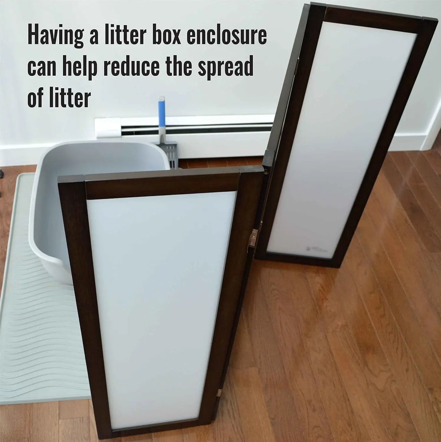 Privacy Screen Cat Litter Box Furniture, 48"L x 0.6"W x 36"H, Walnut Brown