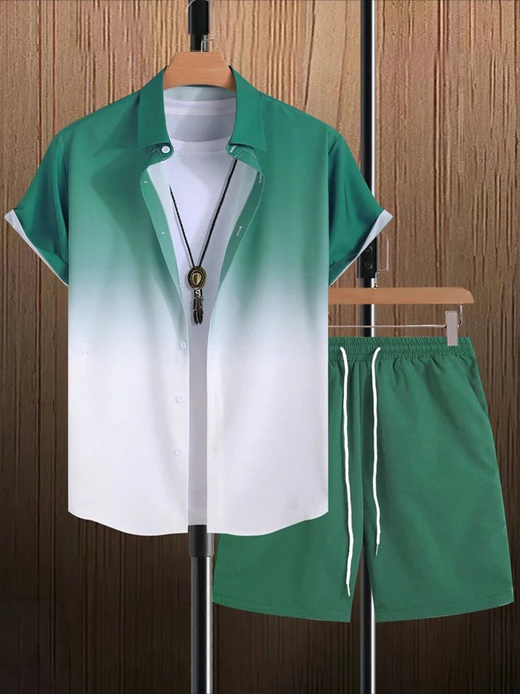 New Summer Refreshing Short-sleeved Shirt And Beach Shorts Men's Set Outdoor Street Men's Shirt Everyday Casual Men's Shorts Set