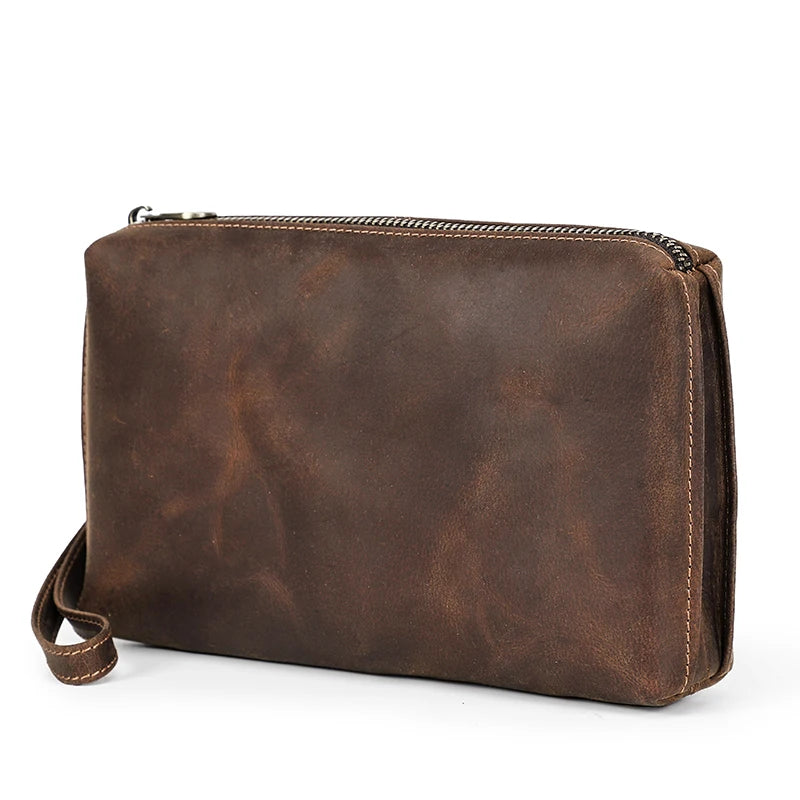 CONTACT'S Vintage Men's Clutch Bag RFID Genuine Leather Clutch Wallet Bag Casual Long Purse Large Capacity Travel Handbag Male