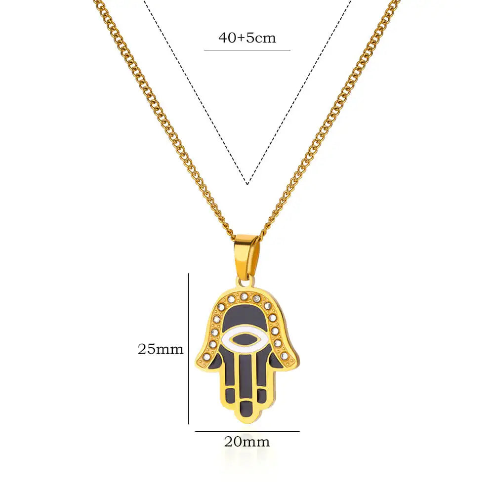Gold Color Palm Fatima Pendant Necklace For Women Stainless Steel Lucky Turkish Evil Eye Choker Necklaces Aesthetics Jewelry