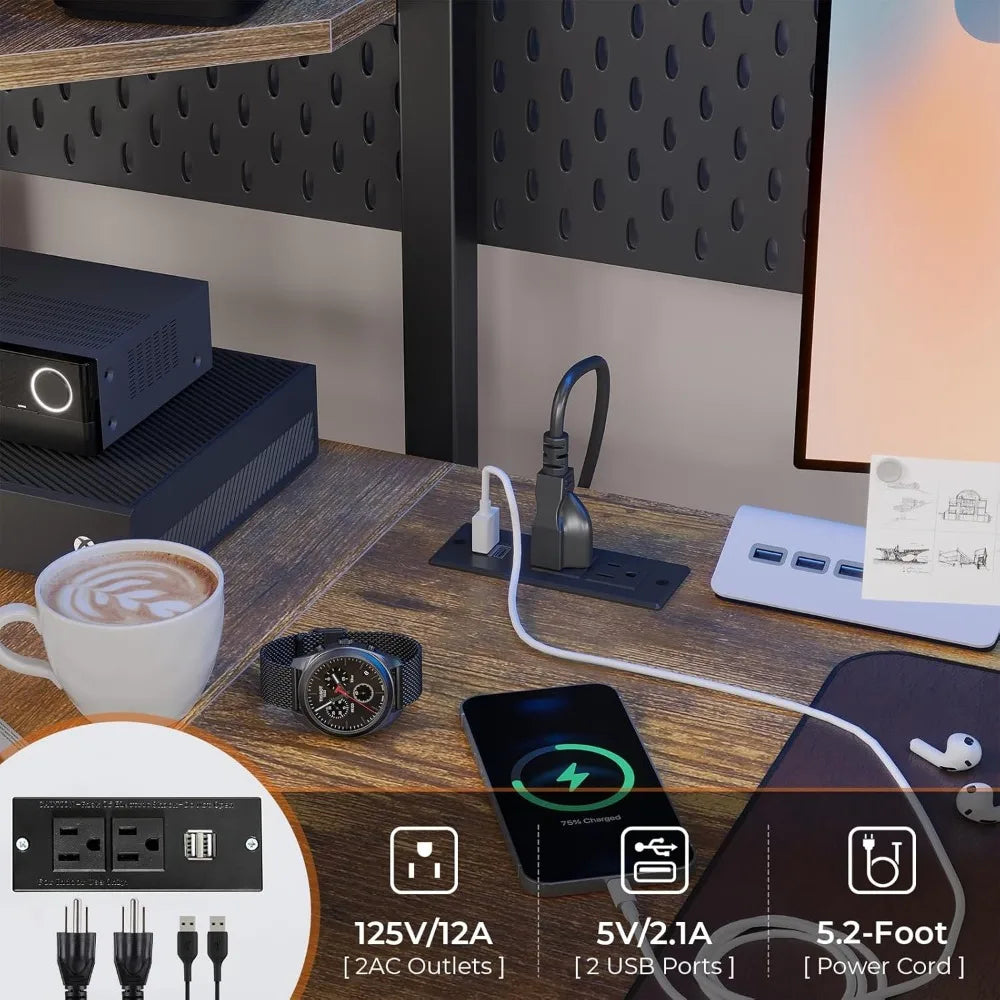 Twin Size Loft Bed with U Shaped Desk and Led Lights Twin LED Loft Metal Bed Frame with Charging Station and Storage Shelves