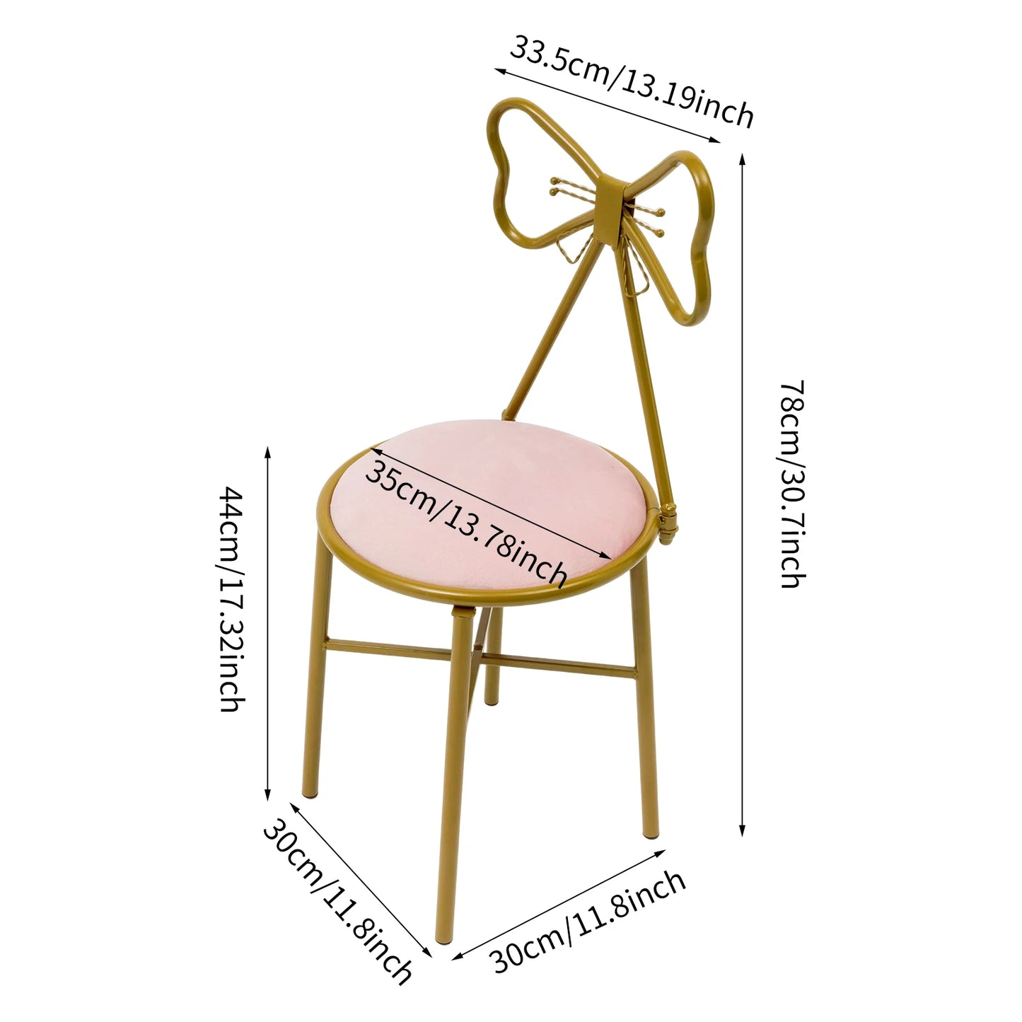 Butterfly Shaped Vanity Chair Bow Seat Backrest with Metal Frame & Sponge Cushion