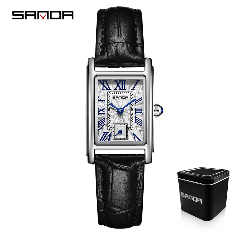 Sanda 1116 New Fashion 2025 Elegant Design Rectangle Dial Water Resistant Quartz Movement Business Women Analog Wrist Watch