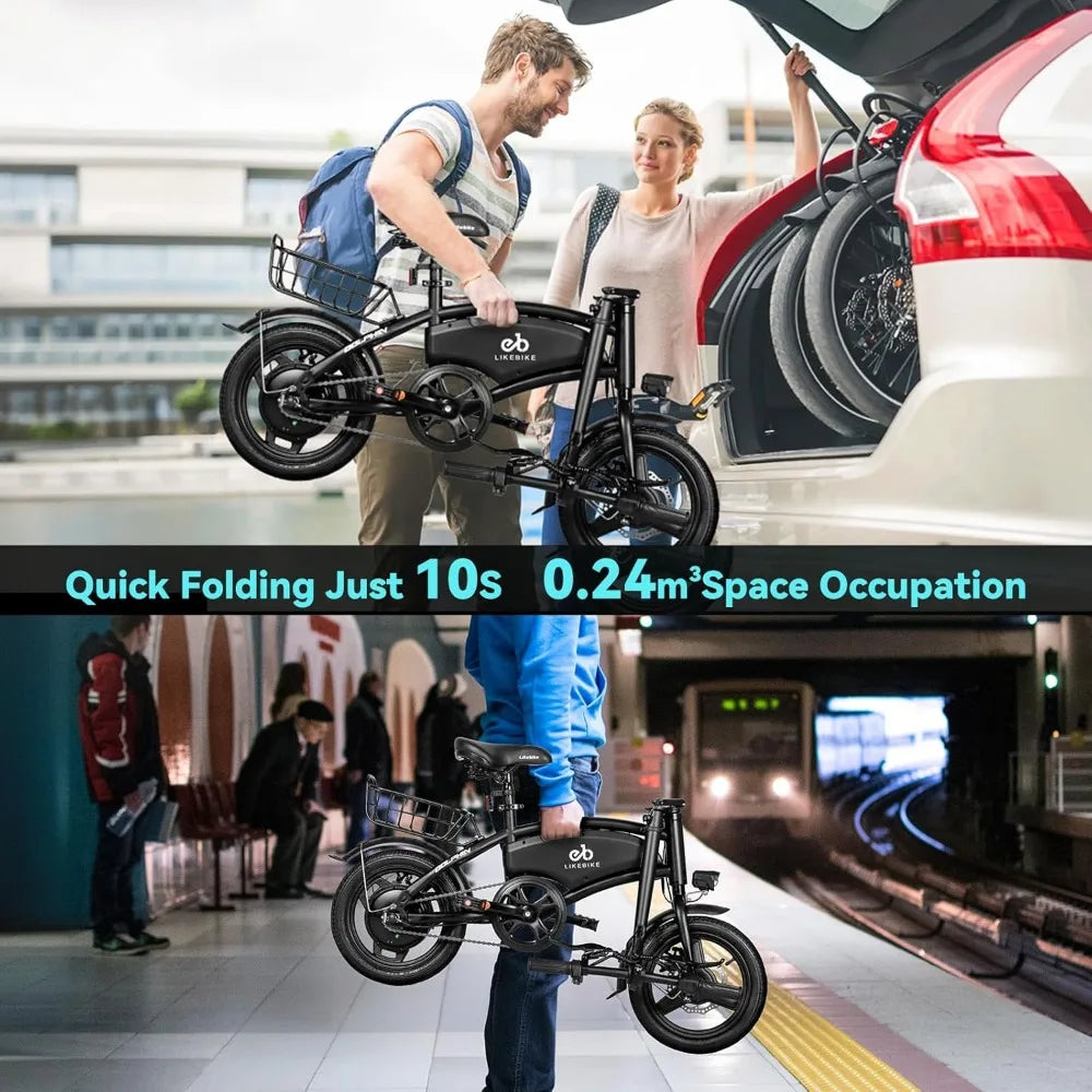 Dolphin Foldable Electric Bike for Adults 14" Electric Bicycles for Adults and Teens Peak 500W Motor 280.8Wh Battery