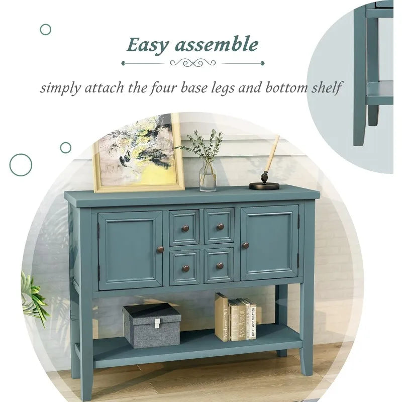Wood Farmhouse Buffet Table with Storage Shelf, 2 Drawers and Cabinets Buffet Coffee Bar Cabinet for Living Room